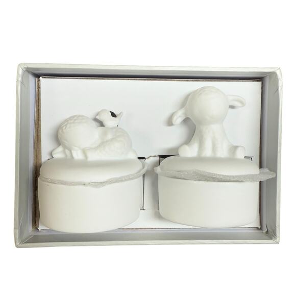 Hallmark Keepsake First Tooth & Curl Set Ceramic Little Lamb Trinket Boxes 2.5" - Picture 10 of 13
